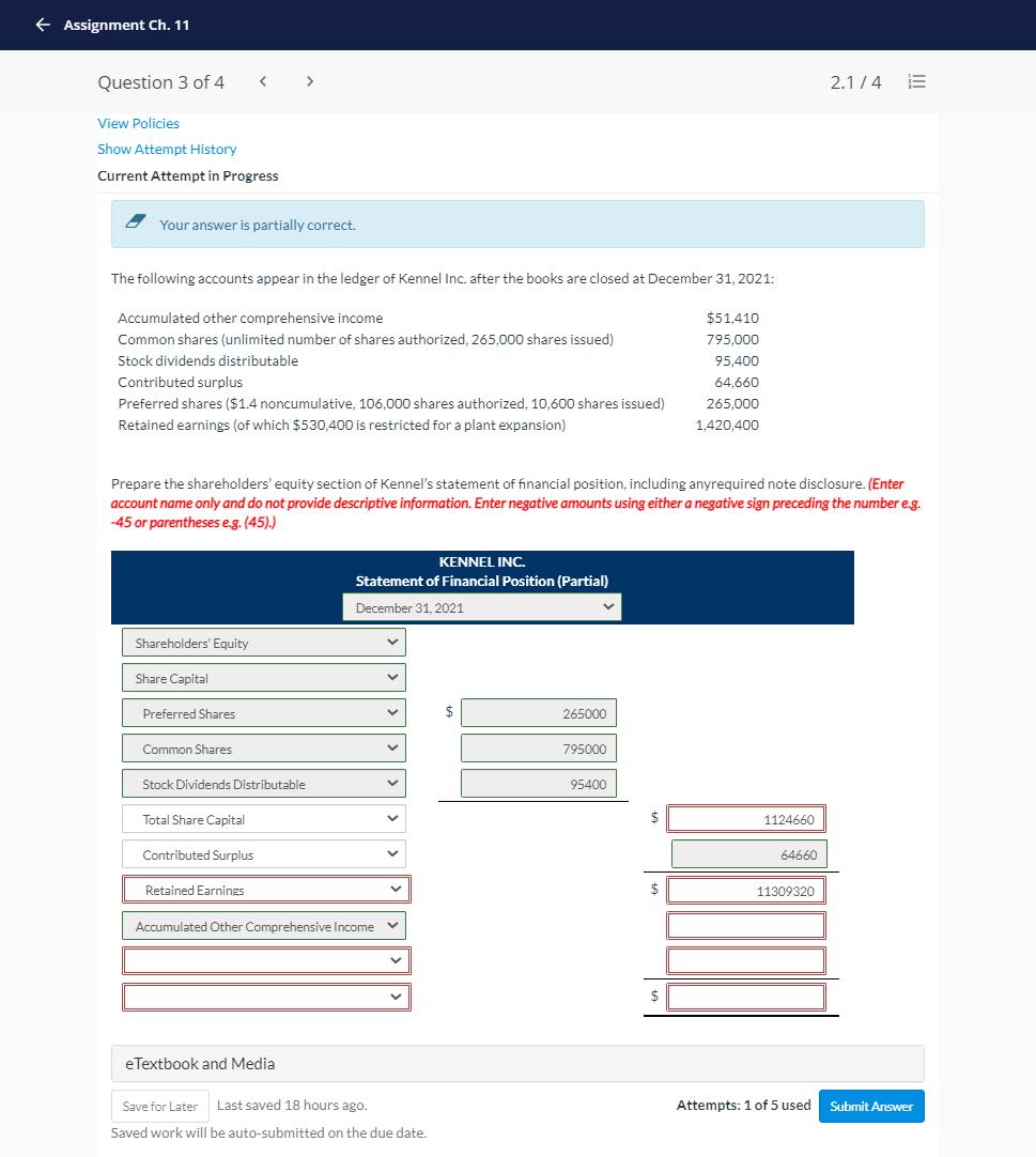 undefined Assignment Ch. 11 Question 3 of 4