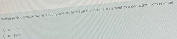 account is an expense account. O a. a. False O b. True