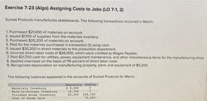 a. and b. are one question. please help Exercise 7-23 (Algo) Assigning