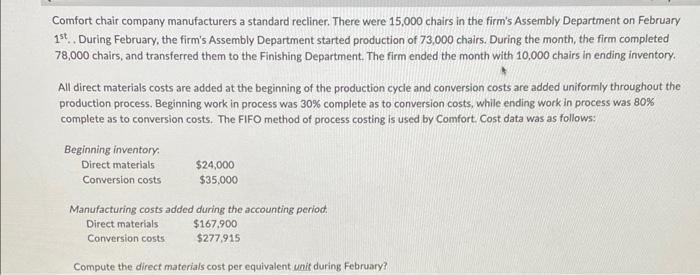 1. Computer direct materials cost per equivalent unit during February.2. what is