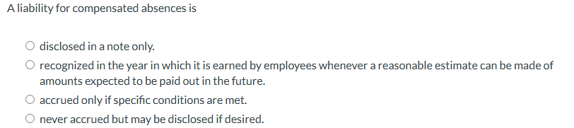  A liability for compensated absences is disclosed in a note only.
