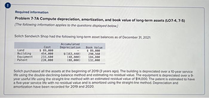  please helppp 14 Required information Problem 7-7A Compute depreciation, amortization, and