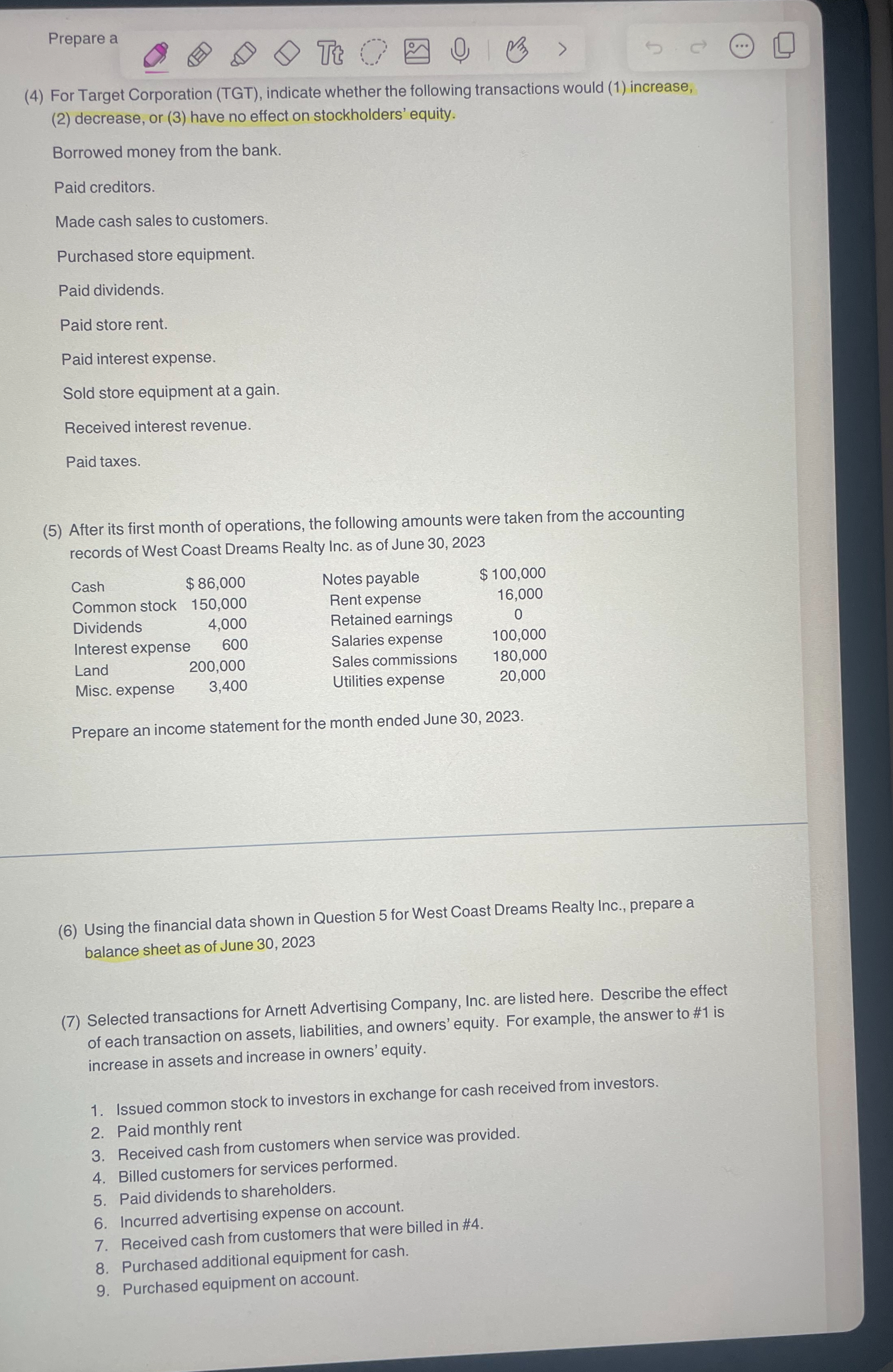  (4) For Target Corporation (TGT), indicate whether the following transactions would