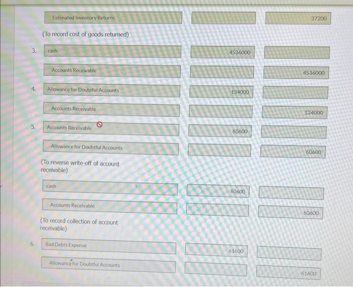 had the following summary transactions for receivables: 1. Sales on account, $4,536,000;