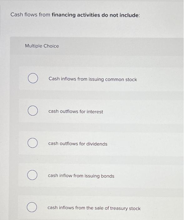 ASAP pls help Cash flows from financing activities do not include: Multiple