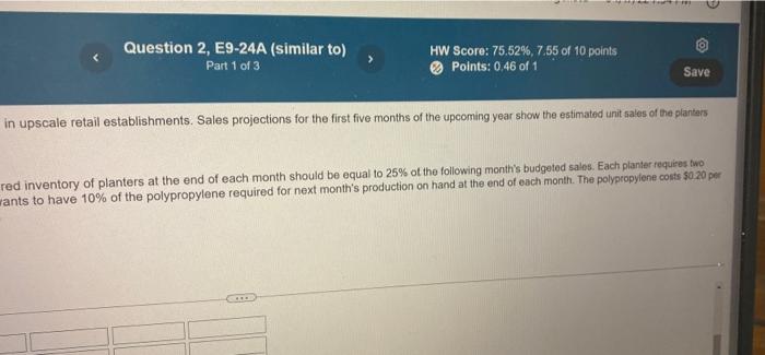 points Points: 0.46 of 1 Part 1 of 3 Save Smith Manufacturing