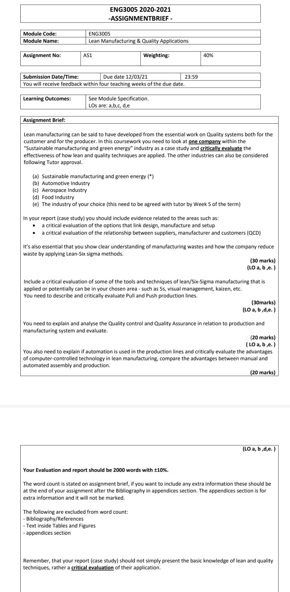  solve this case study as soon as possible ENG3005 2020-2021 -ASSIGNMENTBRIEF