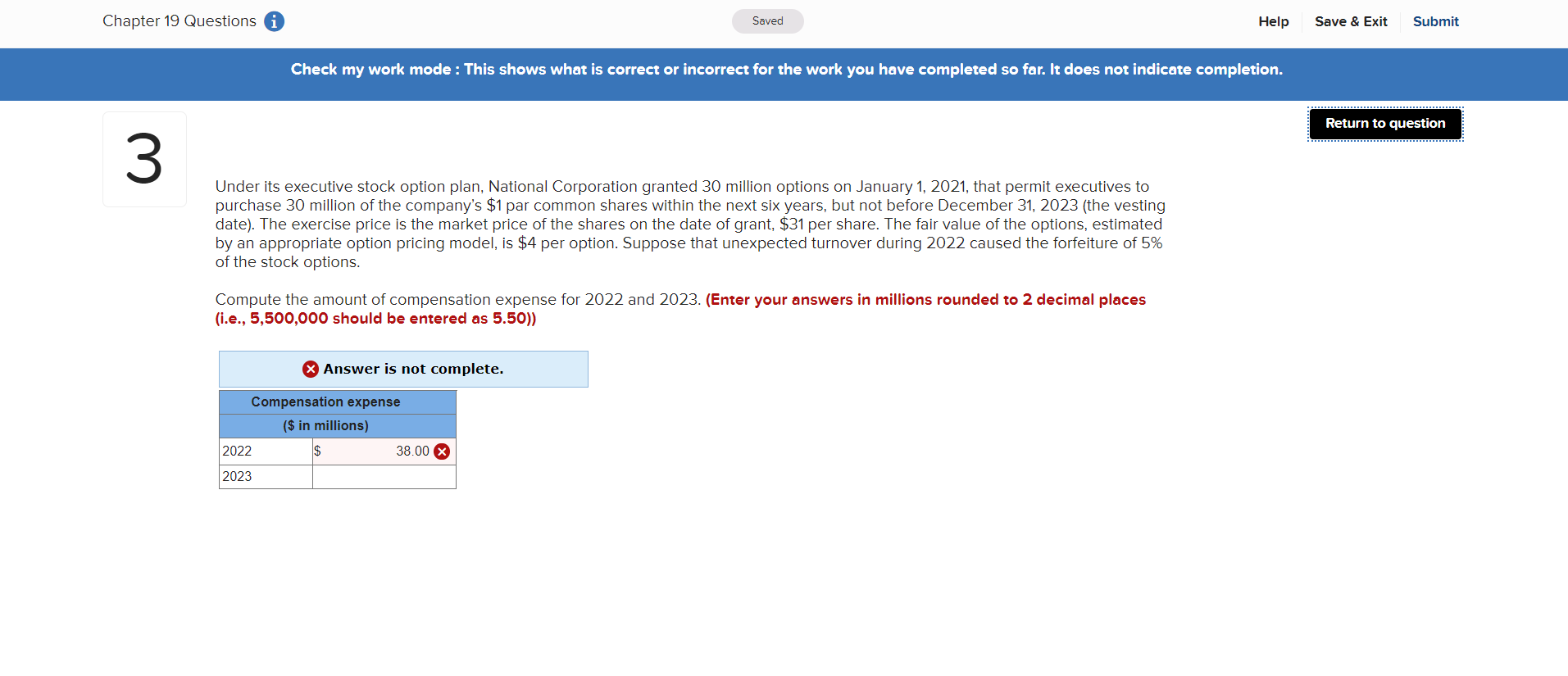 Chapter 19 Questions Saved Help Save & Exit Submit Check my