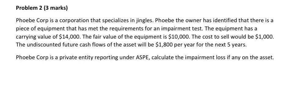 help me pls Problem 2 (3 marks) Phoebe Corp is a