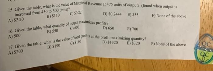 can someone please help me with this questions 15. Given the table,