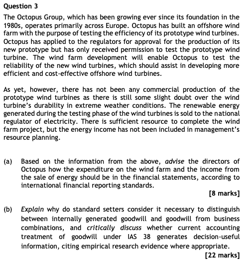 Question b Question 3 The Octopus Group, which has been growing ever