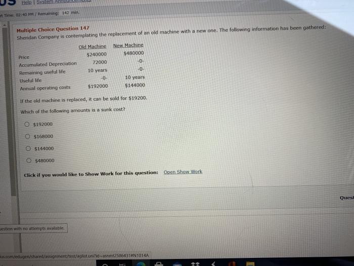  Help System Anal Time: 02:40 PM / Remaining: 142 min Multiple