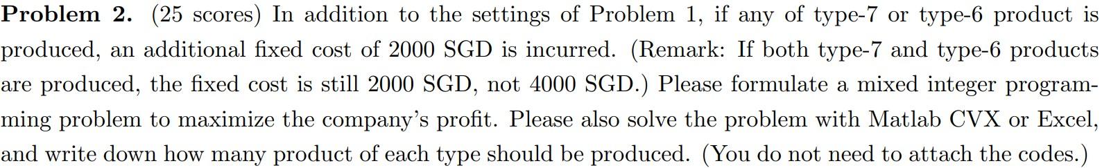 scores) A company is planning the production next week. The company has