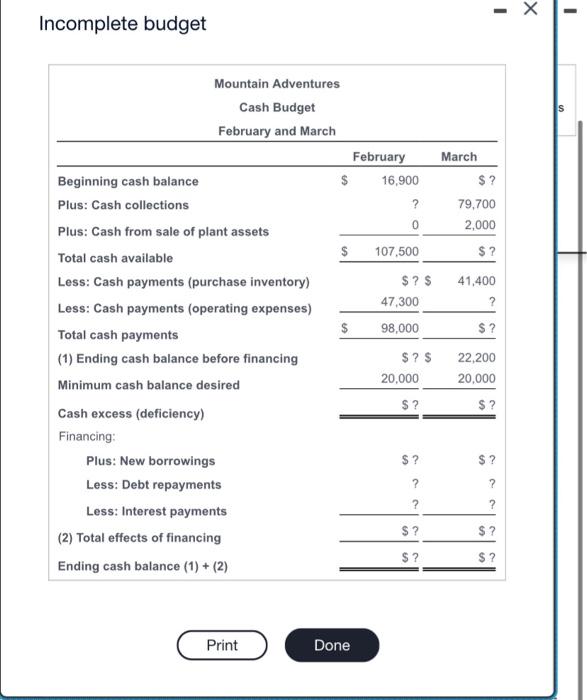 was to help prepare the cash budget for February and March. Unfortunately,
