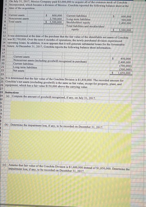 Using Excel with explanations 4 6 2 On July 31, 2017, Mexico