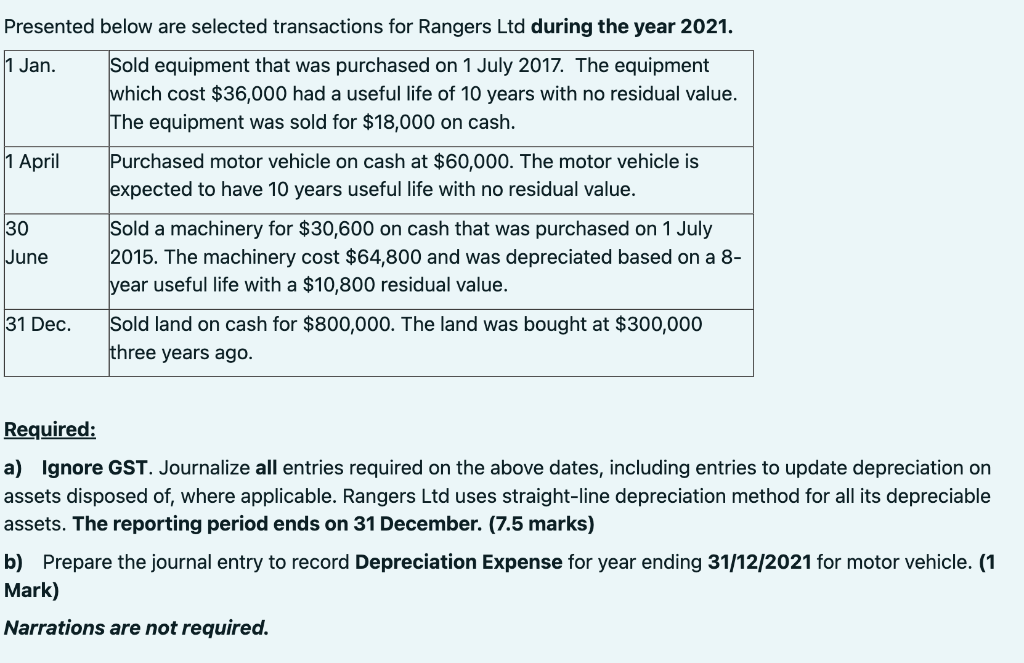 Really important can someone please help now!!:) Presented below are selected transactions