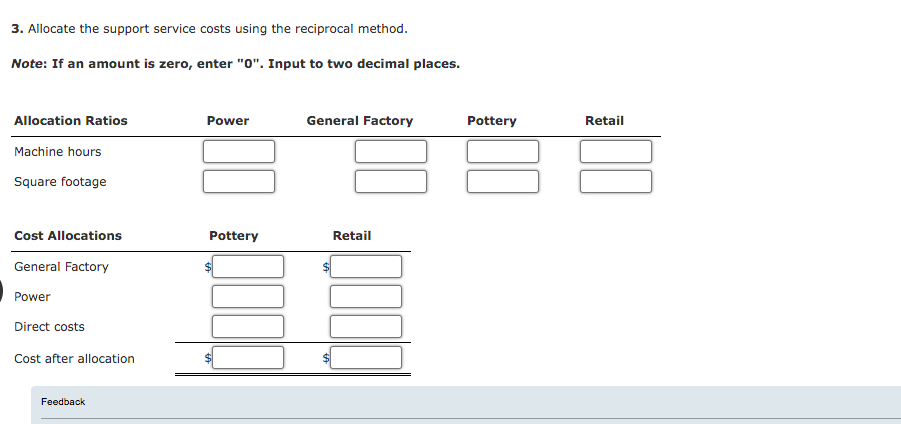 and Retail. The company allocates Power and General Factory department costs to