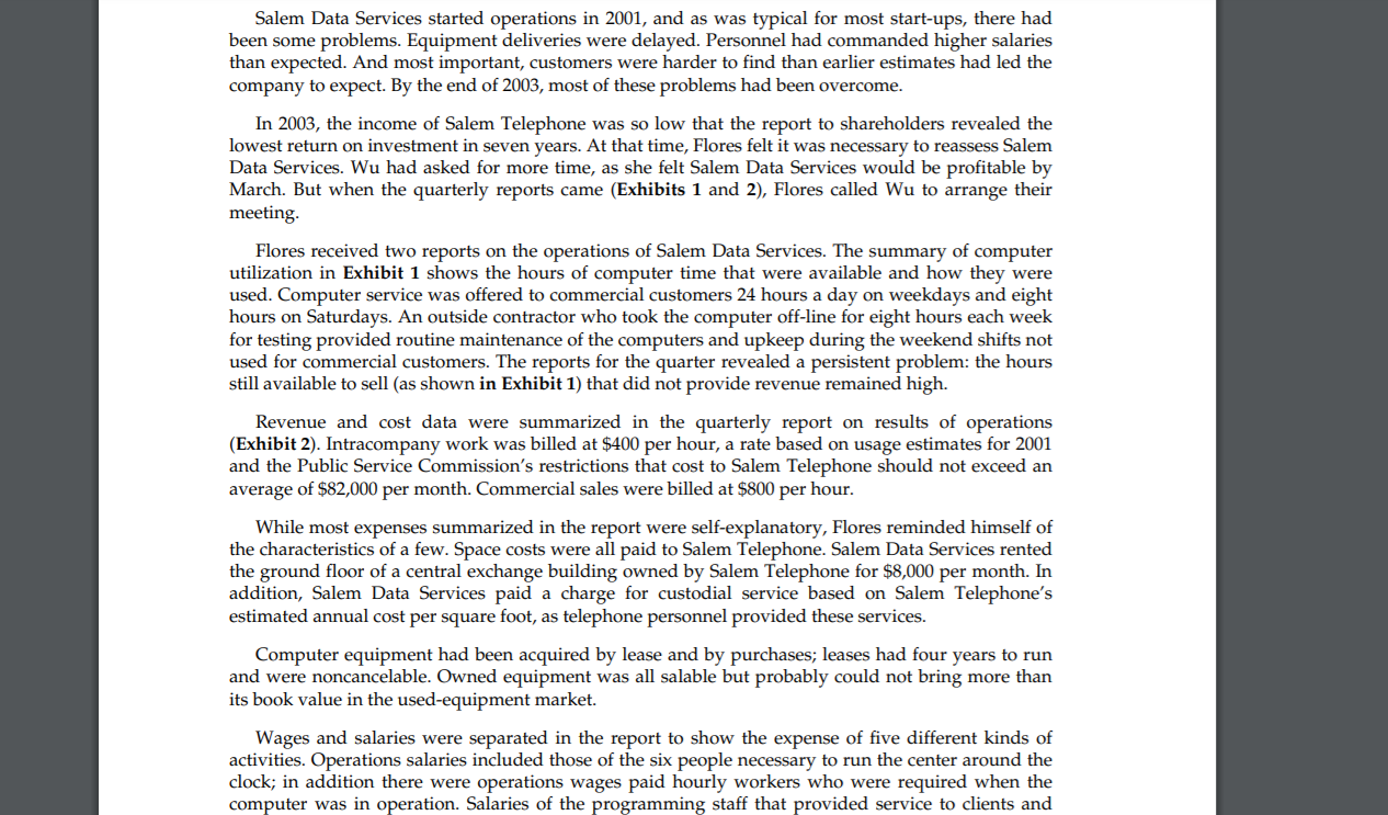 problem to Salem Telephone Company? What should Flores do about Salem Data