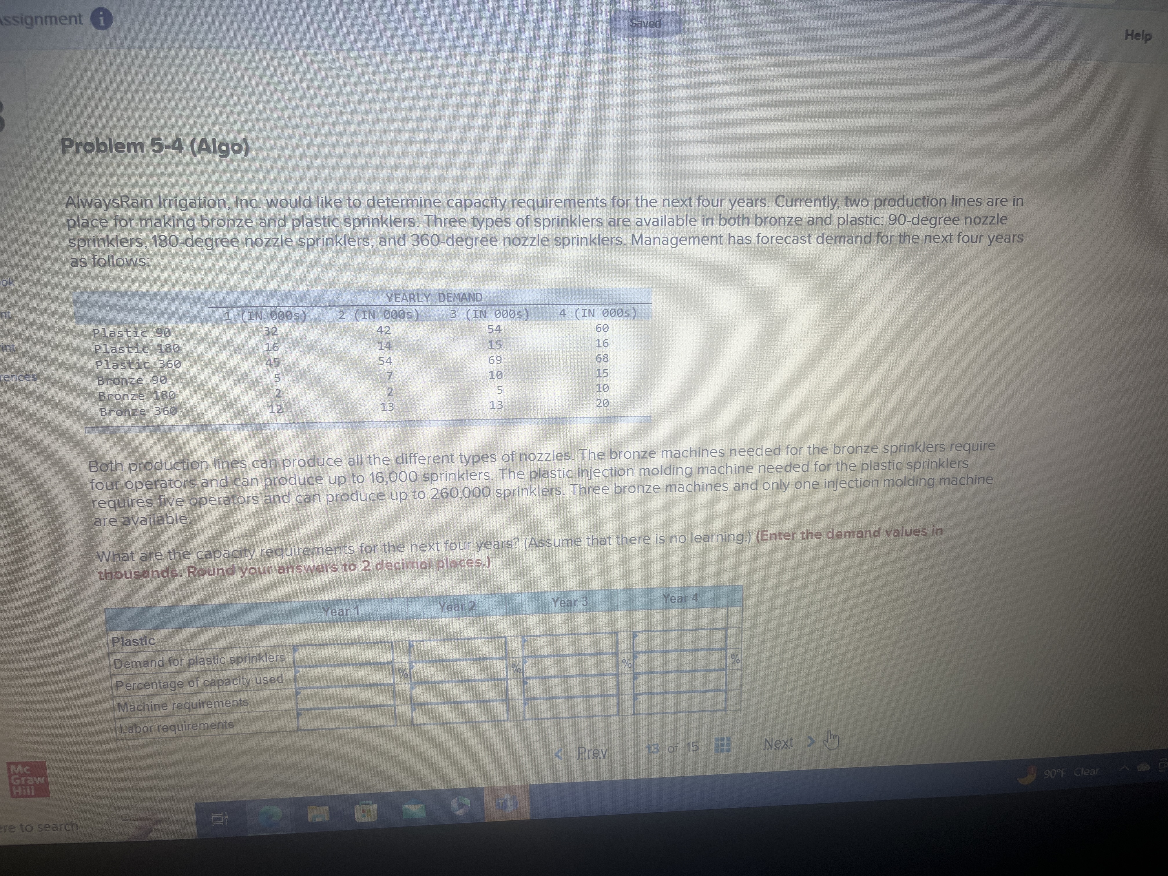  ssignment i Help Problem 5-4 (Algo) AlwaysRain Irrigation, Inc. would like