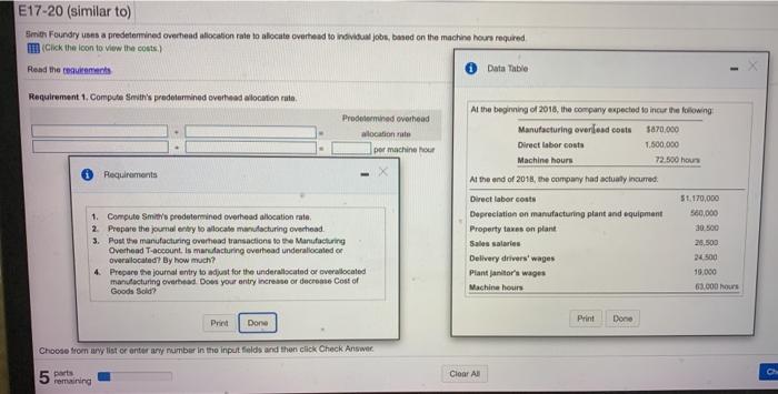  E17-20 (similar to) Smith Foundry uses a predetermined overhead allocation rate