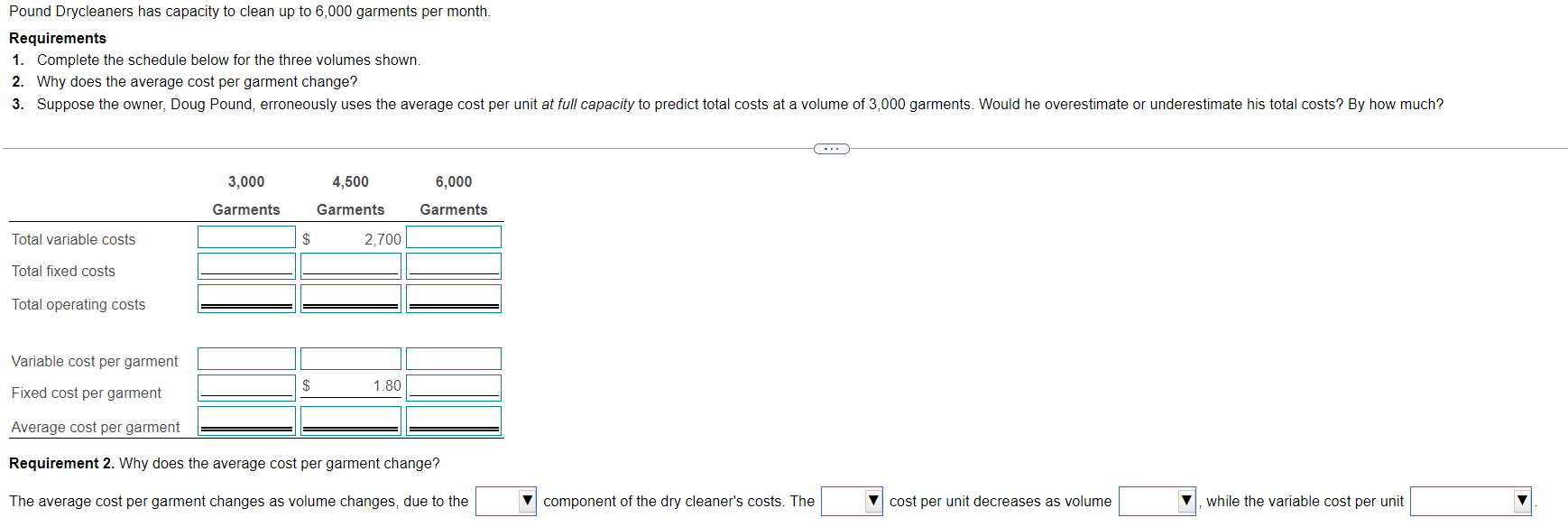 Requirement 2 options: fixed/variable Fixed variable increases/decreases increases/decreases/ stays the same Requirement