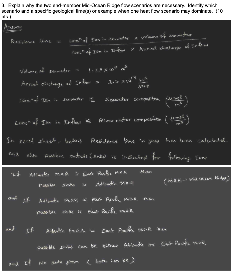 water in the ocean. Now calculate the residence time based on the