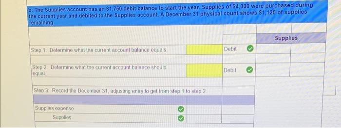 separate case below, follow the three-step process for adjusting the Supplies asset