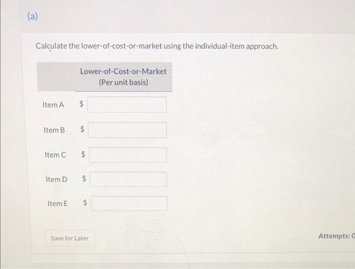 lower-of-cost-or-market. The following information is available from the company's inventory records as