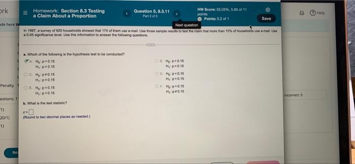 find z value and p-value please Hele ork Homework Section 8.3 Testing