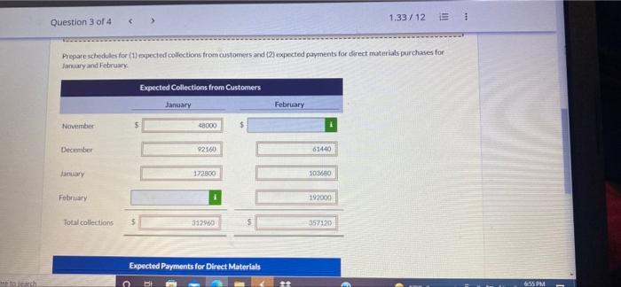 2022 are as follows. January February Sales $424,800 $472000 Direct materials purchases