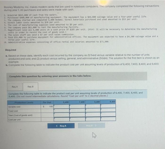  I need requirement B solved! Rooney Modems, Inc. makes modem cards