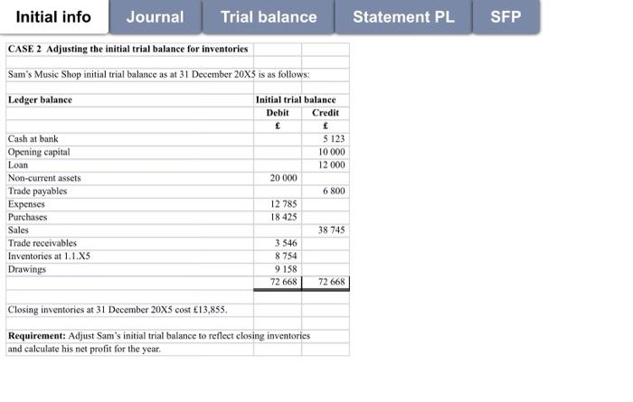 Do the case study Initial info Journal Trial balance CASE 2 Adjusting