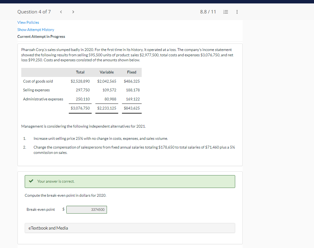 4 B: Partial correct answer by chegg: Pharoah View Policies Show Attempt
