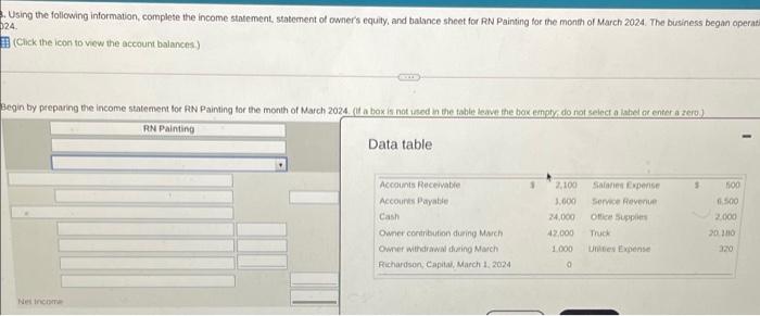 question 3 Using the following information, complete the income statement, statement of