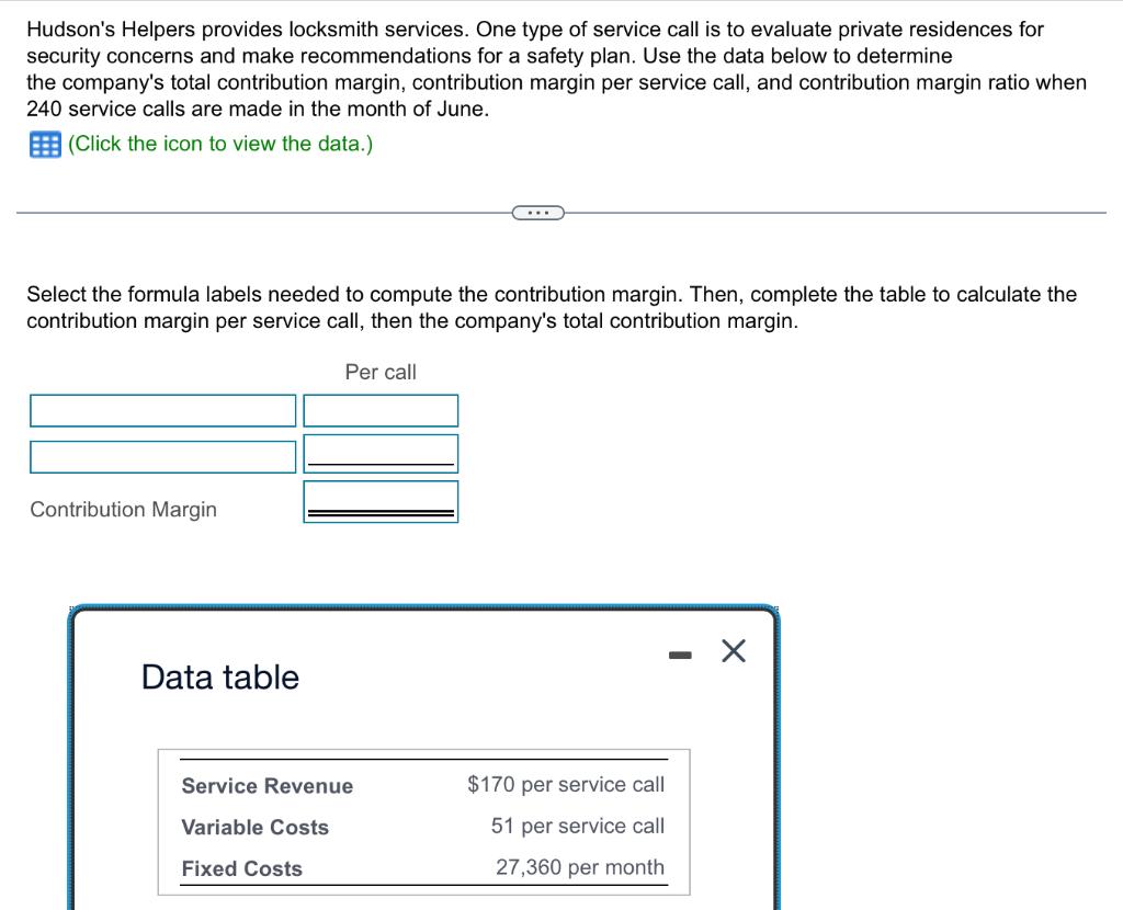 please answer all 4 parts Hudson's Helpers provides locksmith services. One type