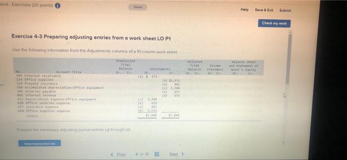 Help nent-Ekercises (20 points) Help Save & Exit Submit Check my work