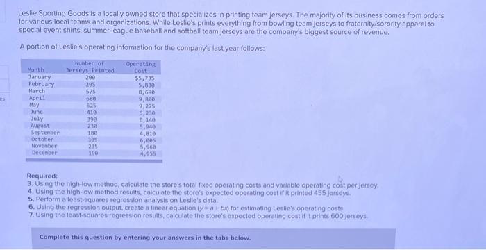 please note round to 2 decimal places es Leslie Sporting Goods is