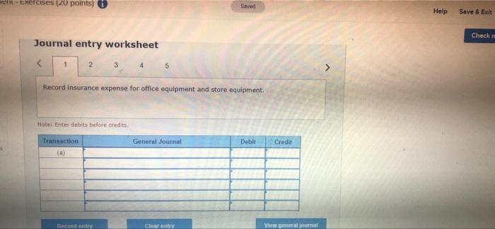 Exercise 4-3 Preparing adjusting entries from a work sheet LO P1 Use
