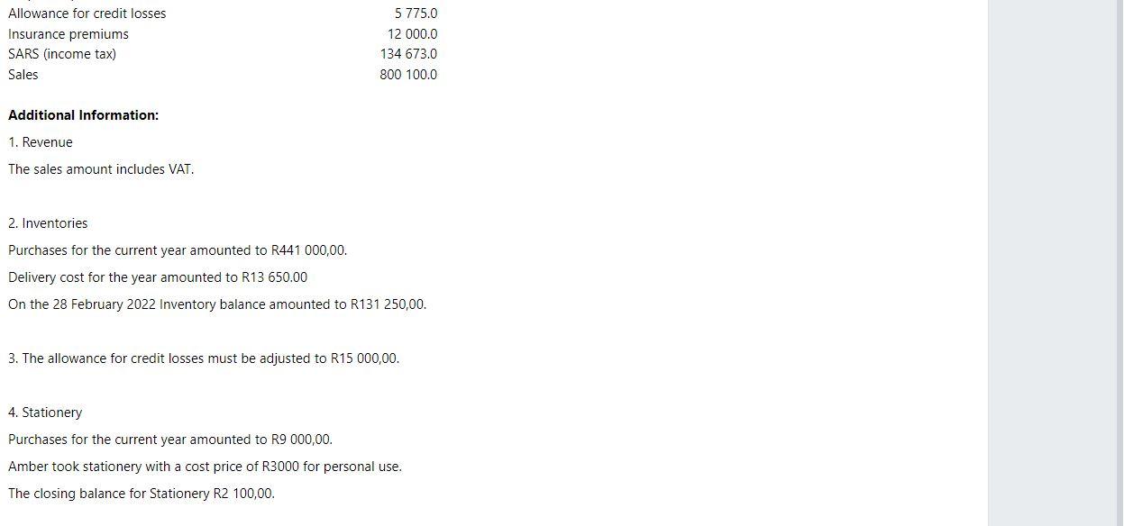 questions followed by the data applicable to the questions QUESTION 42: (1.50)