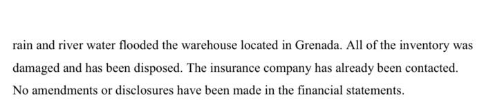 question says. REQUIREMENT: For EACH EVENT explain the impact on the audit
