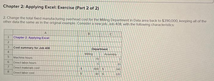  thats the whole questiom, Chapter 2: Applying Excel: Exercise (Part 2