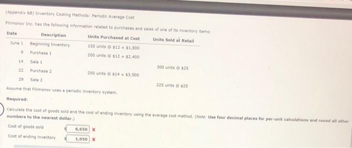 what am i doing wrong please help. (Appendix 68) Inventory Costing Methods: