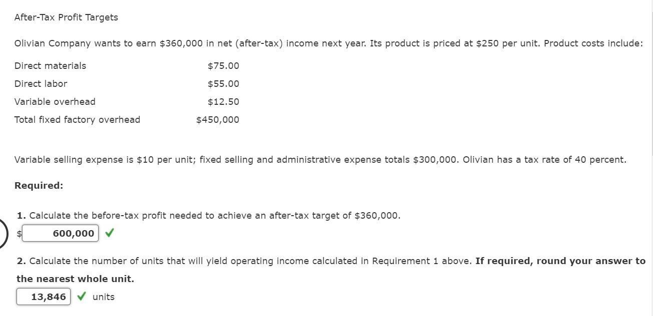 Please I need your help with the wrong answers After-Tax Profit Targets
