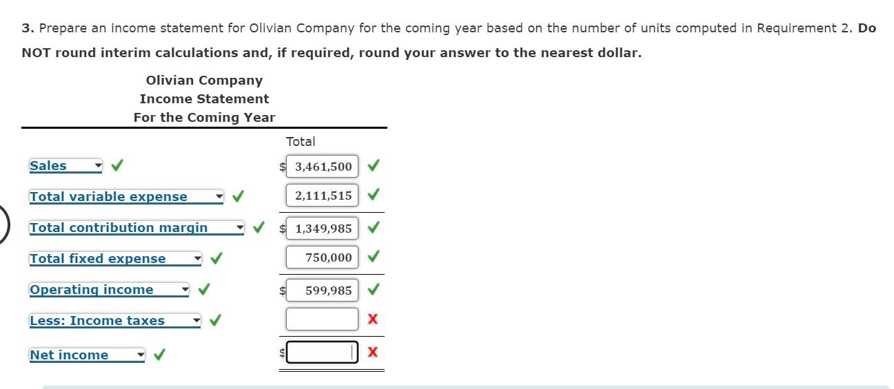 Olivian Company wants to earn $360,000 in net (after-tax) income next year.