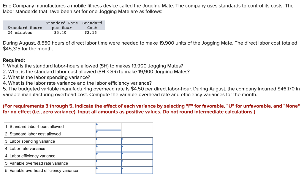 Exercise 9-10 (Algo) Direct Labor and Variable Manufacturing Overhead Variances [LO9-5, LO9-6]