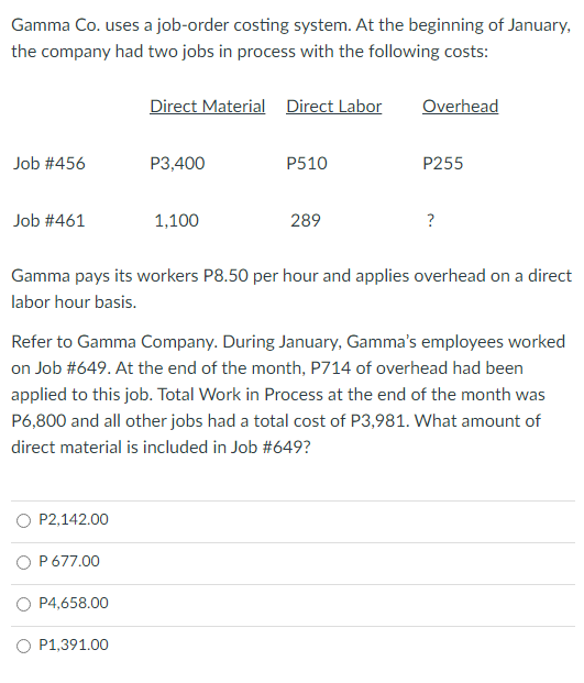 TIMED TASK Gamma Co. uses a job-order costing system. At the beginning