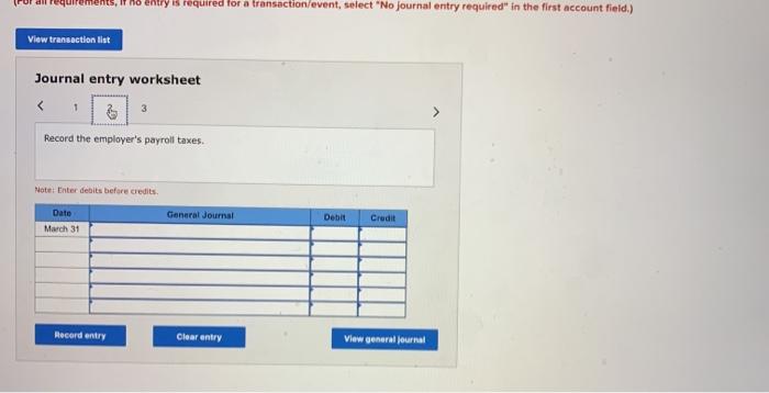 for the month of March. The payroll provided the following details Salaries