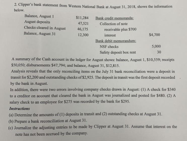  Please write down the complete answer, thank you! 2. Clipper's bank