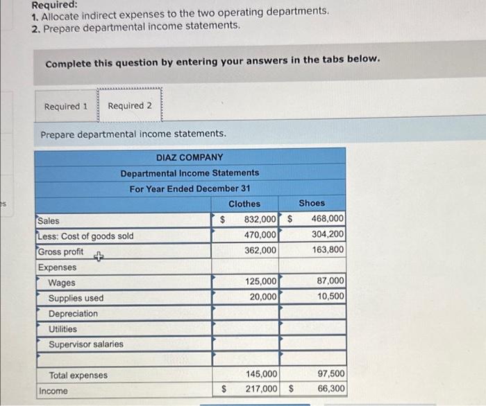 LO P3 Diaz Company is a retail store with two operating departments,