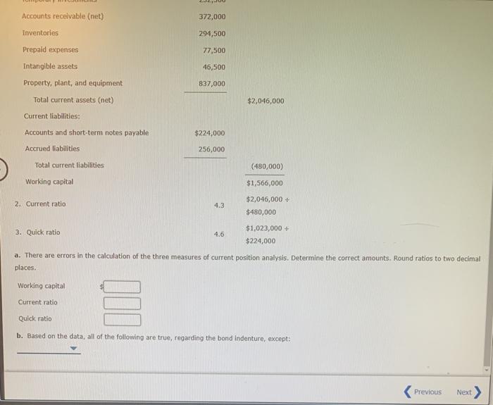 2, 2018, required working capital of $1,461,400, a current ratio of 4.1,